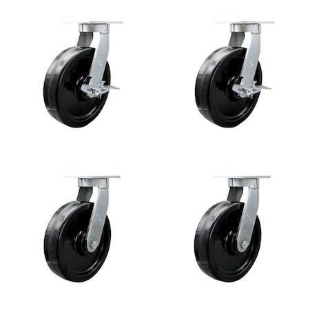 Service Caster 10'' Extra Heavy Duty Phenolic Wheel Caster Set 4 Swivel Locks 2 Brakes, 4PK CRAN-SCC-KP92S1030-PHR-SLB-BSL2BSL-2